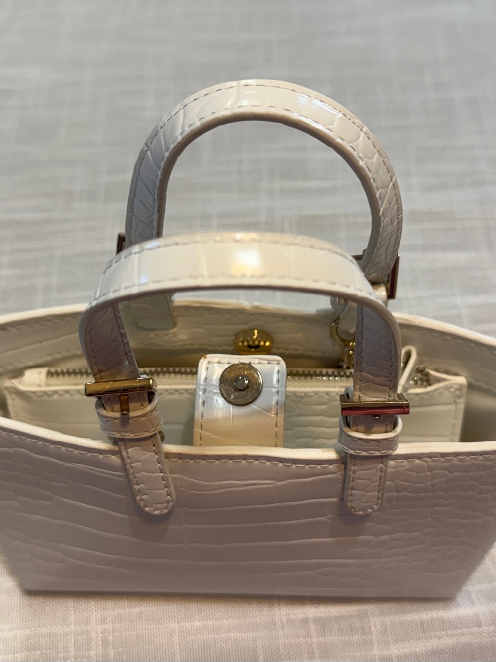 Zara White Croc Embossed Mini Satchel Top Handle Bag Chain Strap Coin Purse - Picture 11 of 11